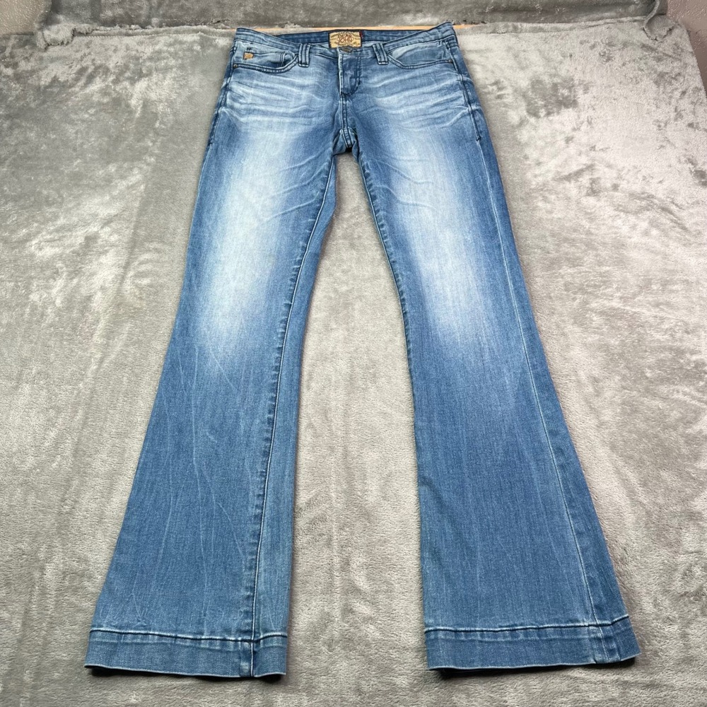 Dear John Flare Jeans Womens 29 Light Wash Stretch Whiskered Wide Leg Denim